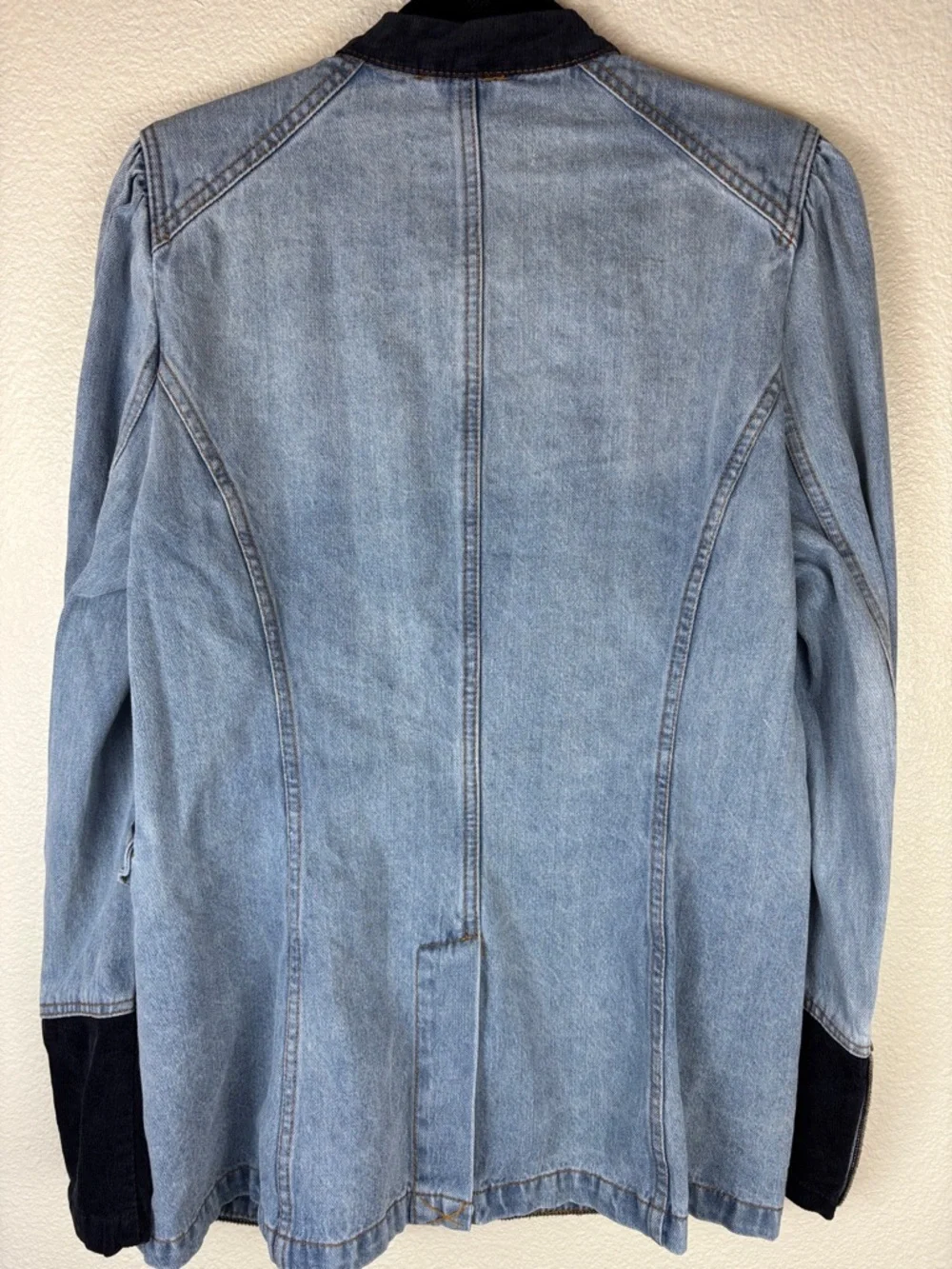 Free People Denim Seamed And Structured Jacket Size XL Military 90s - Picture 6 of 16